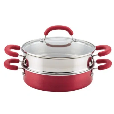 Rachael Ray Create Delicious Hard Anodized Aluminum Nonstick Induction Steamer Set, 3-quart In Red