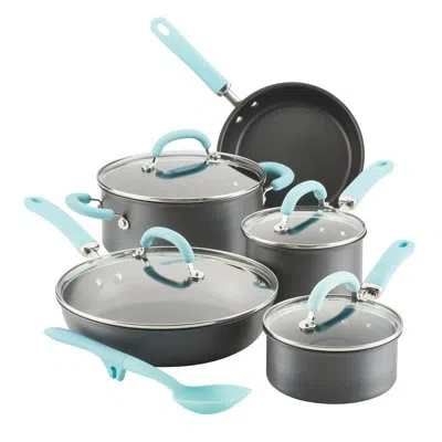 Rachael Ray Create Delicious Hard Anodized Nonstick Cookware Induction Pots And Pans Set, 10 Piece, Light Blue H In Gray