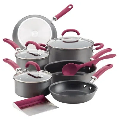 Rachael Ray Create Delicious Hard Anodized Nonstick Cookware Induction Pots And Pans Set, 11 Piece In Gray,burgundy