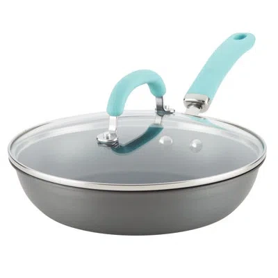 Rachael Ray Create Delicious Hard Anodized Nonstick Induction Deep Frying Pan / Skillet With Lid, 10.25 Inch In Gray,light Blue