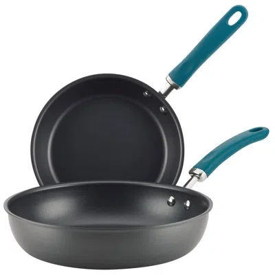Rachael Ray Create Delicious Hard Anodized Nonstick Induction Deep Frying Pans / Skillet Set In Gray,teal