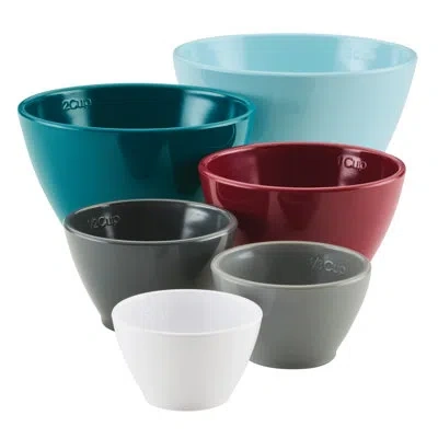 Rachael Ray Create Delicious Melamine Nesting / Stackable Measuring Cups, 6 Piece, Assorted Colors In Blue;gray;red