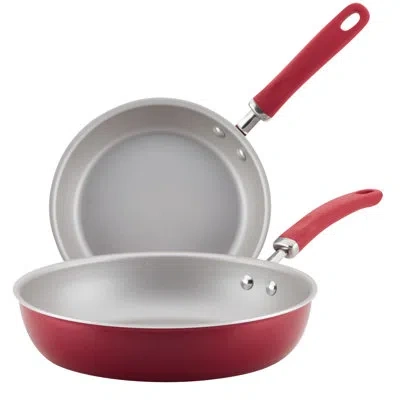 Rachael Ray Create Delicious Nonstick Induction Frying Pans / Skillet Set, 9.5 Inch And 11.75 Inch In Red Shimmer