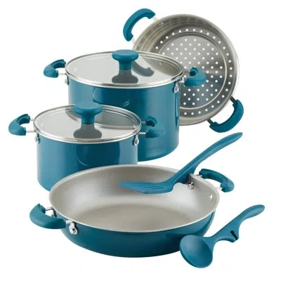 Rachael Ray Create Delicious Stackable Nonstick Cookware Induction Pots And Pans Set, 8 Piece In Teal