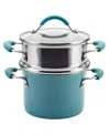 Rachael Ray Cucina Nonstick Saucepot With Steamer And Lid In Agave Blue