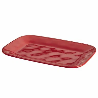 Rachael Ray Cucina Dinnerware Stoneware Rectangular Serving Platter, 8 Inch X 12 Inch In Cranberry Red