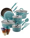 Rachael Ray Cucina Hard Enamel Nonstick Cookware And Prep Bowl Set In Blue