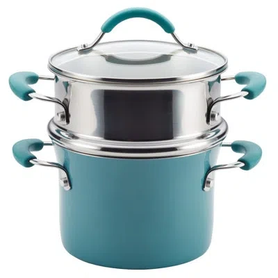 Rachael Ray Cucina Hard Porcelain Enamel Nonstick Multi-pot / Steamer Set, 3-quart In Agave Blue