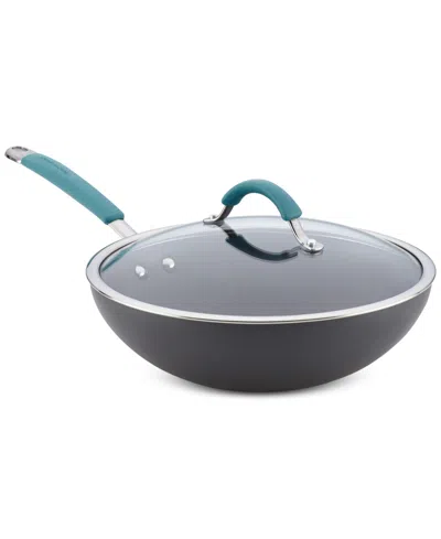 Rachael Ray Cucina Hard-anodized 11" Stir-fry Pan With Lid In Blue