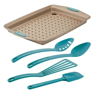 Rachael Ray Cucina Nonstick Bakeware And Tool Set, 6-piece, Agave Blue In Gold;blue