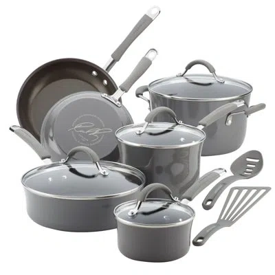Rachael Ray Cucina Nonstick Cookware Pots And Pans Set, 12 Piece In Sea Salt Gray