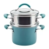 Rachael Ray Cucina Nonstick Saucepot With Steamer And Lid In Green