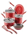 Rachael Ray Cucina Porcelain Enamel 10 Piece Nonstick Cookware Set In Cranberry Red
