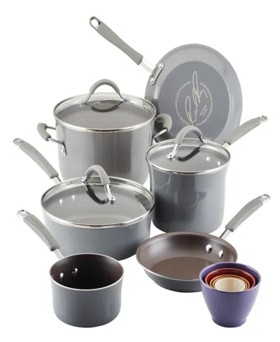 Rachael Ray Cucina Porcelain Enamel 14 Piece Nonstick Cookware And Measuring Cup Set In Grey