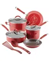 Rachael Ray Cucina Porcelain Enamel 10 Piece Nonstick Cookware Set In Red