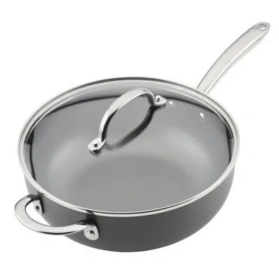 Rachael Ray Hard Anodized Nonstick Saucier Saucepan With Helper Handle And Lid, 4-quart, Gray