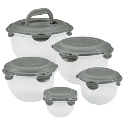 Rachael Ray Leak-proof Nestable Round 5 Container Food Storage Set In Gray,clear
