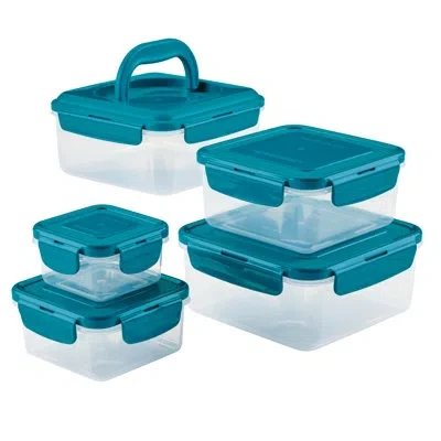 Rachael Ray Leak-proof Nestable Square 5 Container Food Storage Set In Teal,clear
