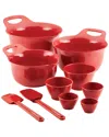 Rachael Ray Mix & Measure Mixing Bowl Measuring Cup & Utensil 10pc Set In Red