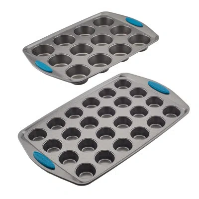 Rachael Ray Nonstick Bakeware Mini Muffin And Cupcake Pan Set, 2 Piece In Gray