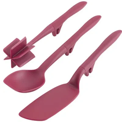 Rachael Ray Tools And Gadgets Lazy Crush & Chop, Flexi Turner, And Scraping Spoon Set, 3-piece In Burgundy