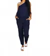 Racheal Bare Shoulder Jumpsuit In Navy In Blue