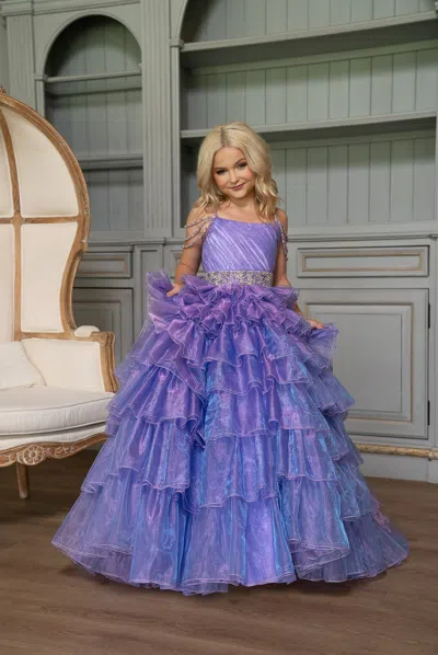Rachel Allan 10263 Long Beaded Ball Gown Flower Girl Dress In Purple