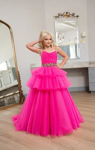 Rachel Allan 10272 Layered Long Ball Gown Flower Girl Dress In Pink