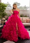 Rachel Allan 50365 Ball Gown Long Slit Ruffle Prom Dress In Red
