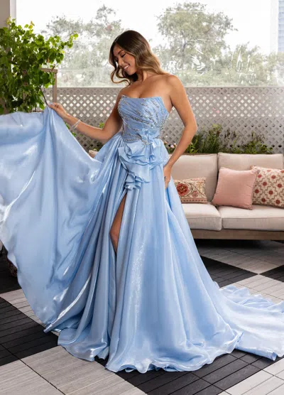 Rachel Allan 50368 Long Ball Gown Formal Slit Prom Dress In Blue
