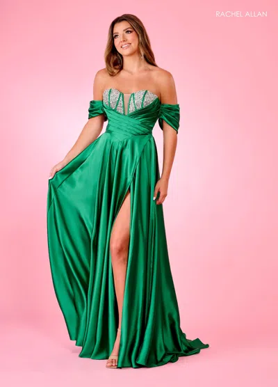 Rachel Allan 70664 Long Formal Beaded Prom Ball Gown In Green