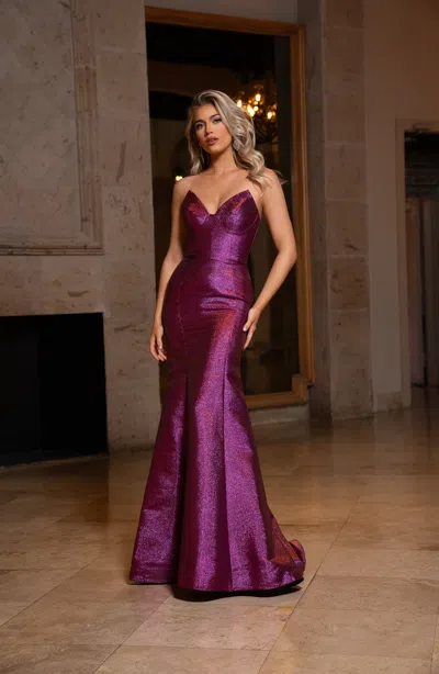 Rachel Allan 70743 Mermaid Gown Long Formal Metallic Prom Dress In Purple
