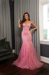 Rachel Allan 70750 Long Glitter Fitted Formal Prom Dress In Pink