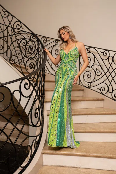 Rachel Allan 70759 Long Formal Beaded Prom Dress In Green