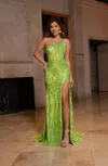 Rachel Allan 70772 Long Formal Slit Sequin Prom Dress In Green