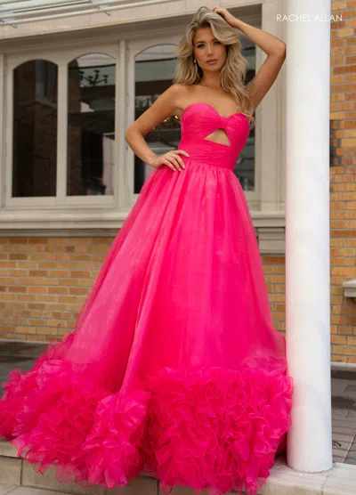 Rachel Allan 70820 Long Slit Ruffled Formal Prom Dress In Pink