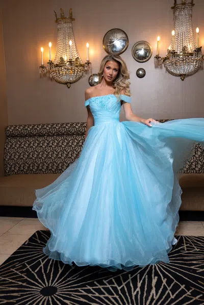 Rachel Allan 70865 A Line Long Formal 3d Floral Prom Dress In Blue