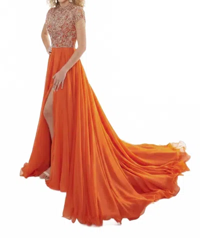 Rachel Allan A-line Gown In Tangerine In Red
