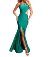 Rachel Allan Asymmetrical Cutout Gown With Slit In Emerald