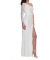 Rachel Allan Asymmetrical Neck One Shoulder Long Sleeved Slit Evening Gown In White In White