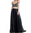 Rachel Allan Beaded Charmeuse Two-piece Gown In Black In Black