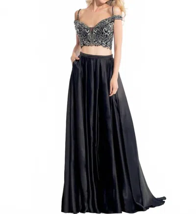 Rachel Allan Beaded Charmeuse Two-piece Gown In Black