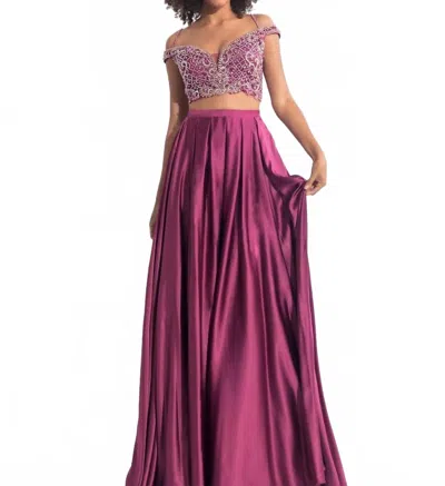 Rachel Allan Beaded Charmeuse Two-piece Gown In Deep Magenta In Pink