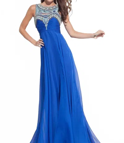 Rachel Allan Beaded Chiffon Prom Gown In Royal In Blue