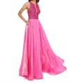 Rachel Allan Beaded Fit And Flare Prom Gown In Fuchsia In Pink