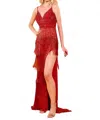 Rachel Allan Beaded Fringe Sweetheart Neck Dress In Red In Red