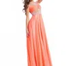 Rachel Allan Beaded High Mesh Neck Chiffon Prom Gown In Coral In Orange