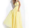 Rachel Allan Beaded High Mesh Neck Chiffon Prom Gown In Yellow In Yellow
