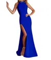 Rachel Allan Beaded High Neckline Prom Dress In Royal In Blue