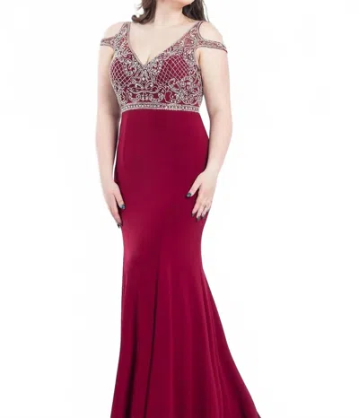 Rachel Allan Beaded Jersey Prom Dress In Marsala In Pink